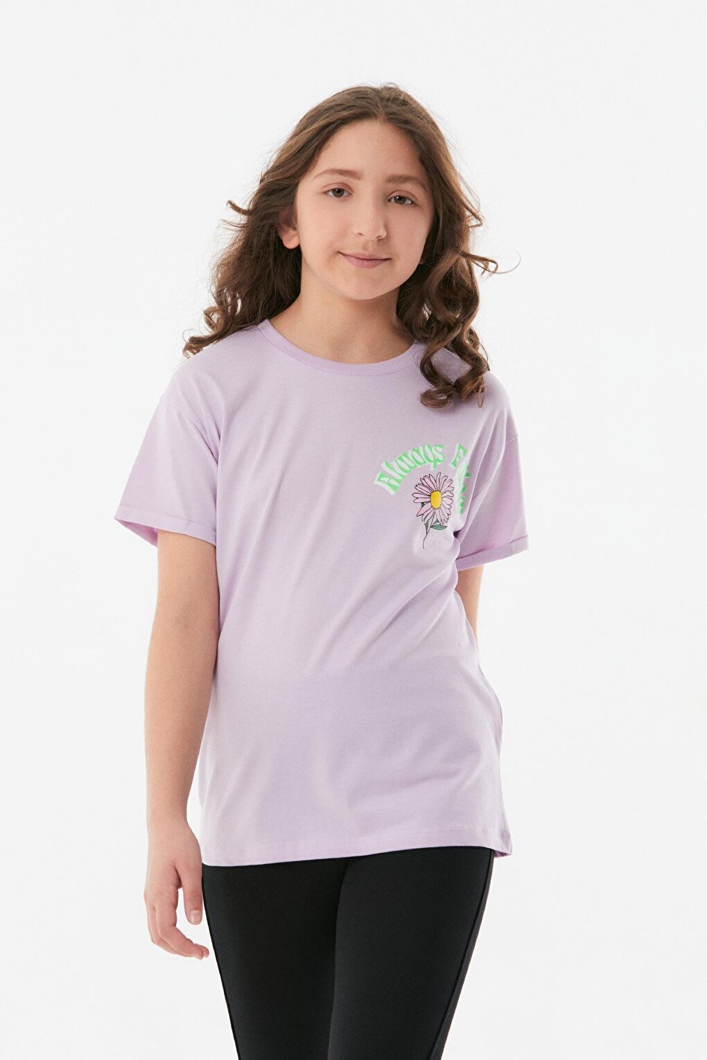 Printed Crew Neck Girls' T-Shirt