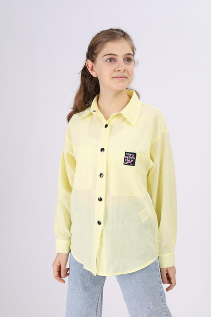 Girl's Comfortable Cut Linen Shirt with Pattern on the Back Lx212