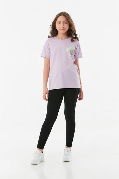 Printed Crew Neck Girls' T-Shirt