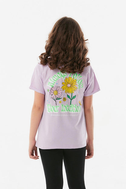 Printed Crew Neck Girls' T-Shirt