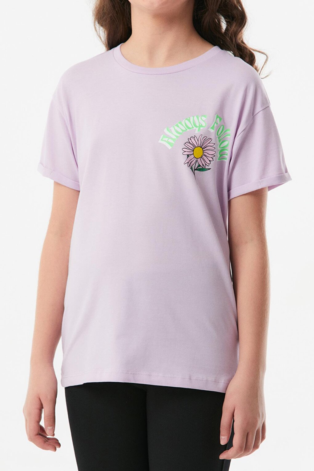 Printed Crew Neck Girls' T-Shirt