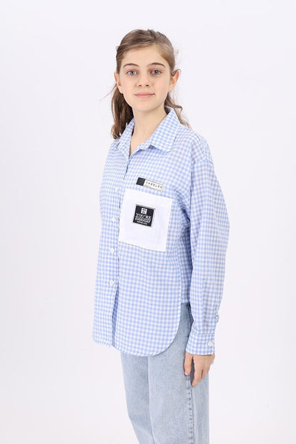 Girl's Pocket Garnished Pitikare Plaid Shirt Lx183-2