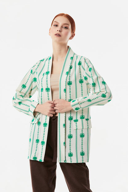 Patterned Pocket Detailed Shawl Collar Jacket