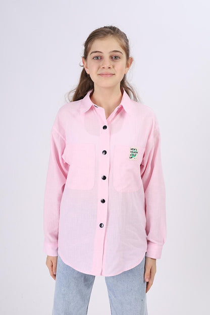 Girl's Comfortable Cut Linen Shirt with Pattern on the Back Lx212