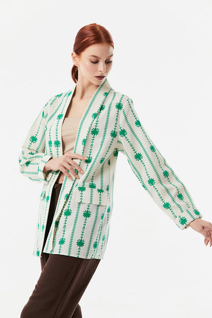 Patterned Pocket Detailed Shawl Collar Jacket