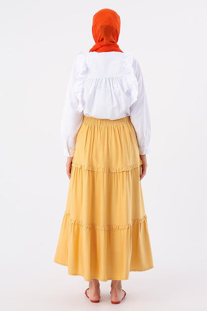 Yellow Elastic Waist Ruffled Viscose Skirt