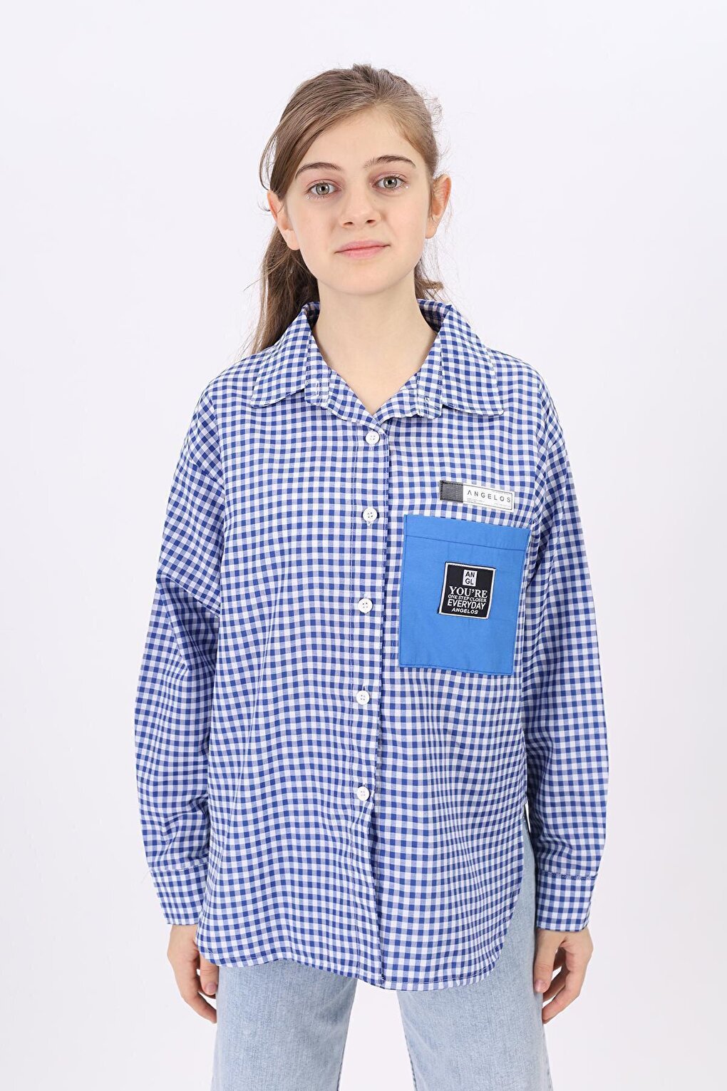 Girl's Pocket Garnished Pitikare Plaid Shirt Lx183-2