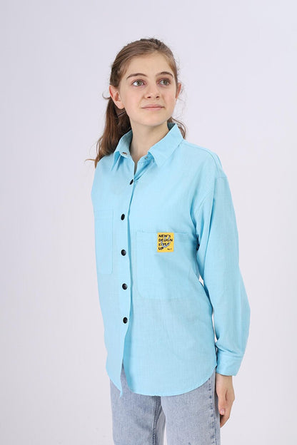 Girl's Comfortable Cut Linen Shirt with Pattern on the Back Lx212