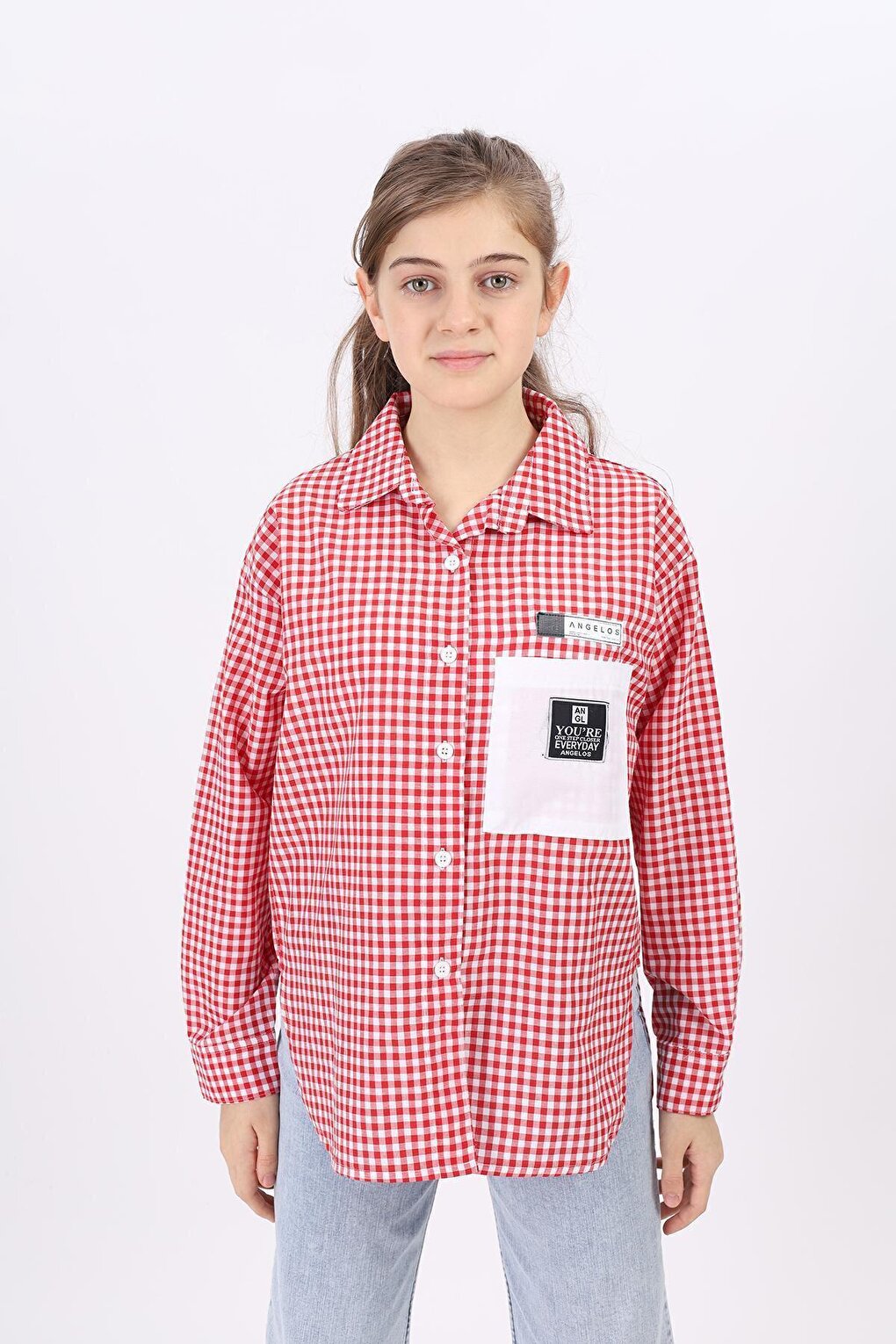 Girl's Pocket Garnished Pitikare Plaid Shirt Lx183-2