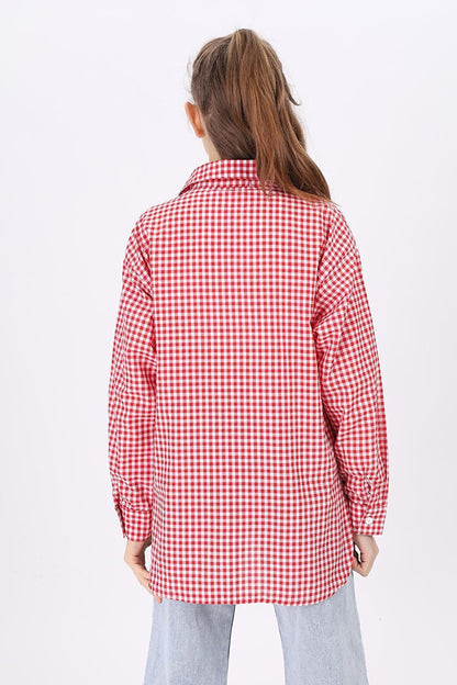 Girl's Pocket Garnished Pitikare Plaid Shirt Lx183-2