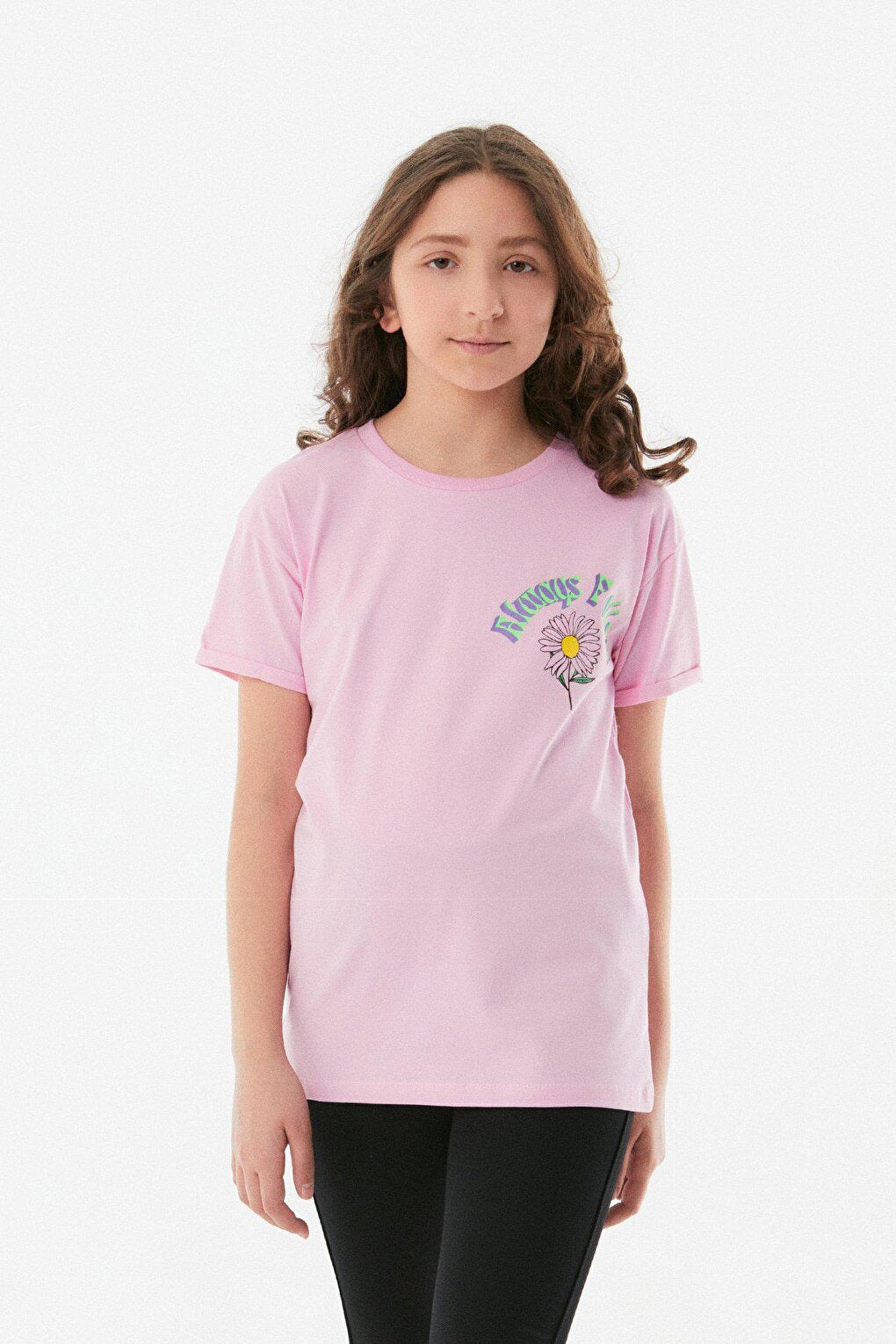 Printed Crew Neck Girls' T-Shirt