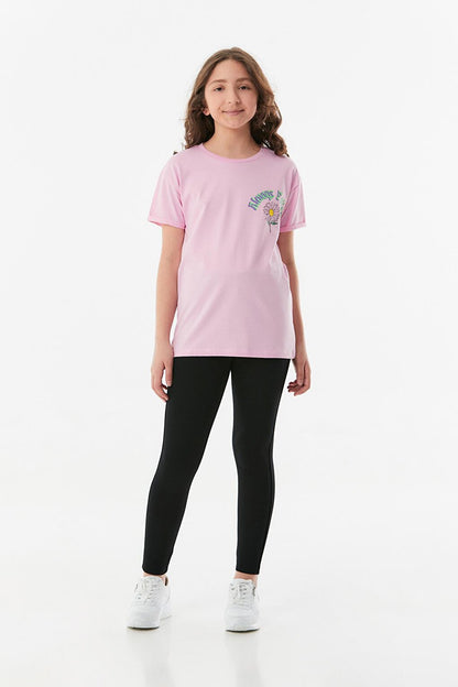 Printed Crew Neck Girls' T-Shirt