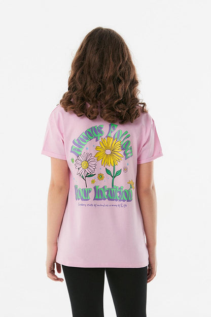 Printed Crew Neck Girls' T-Shirt