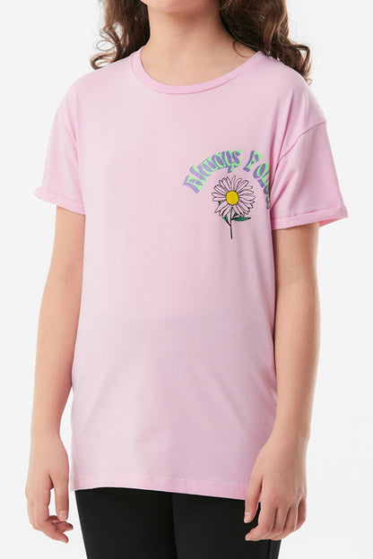 Printed Crew Neck Girls' T-Shirt