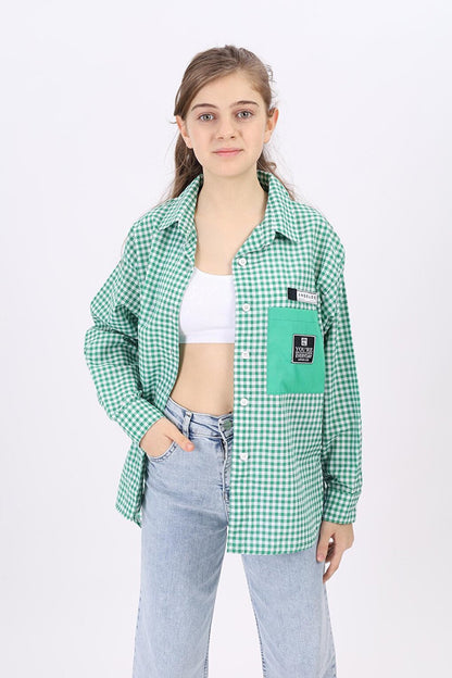 Girl's Pocket Garnished Pitikare Plaid Shirt Lx183-2