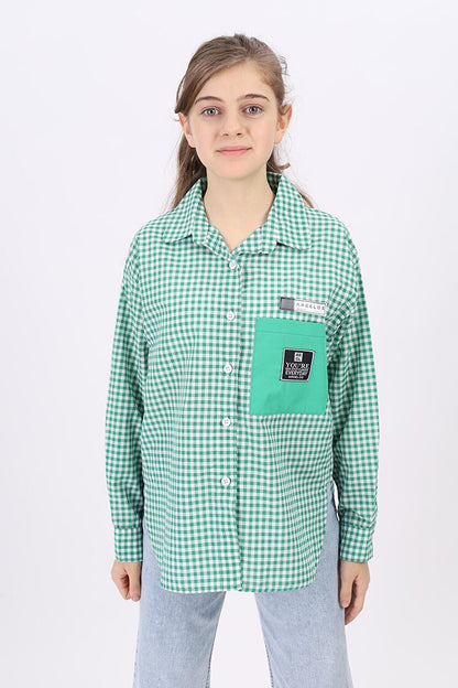 Girl's Pocket Garnished Pitikare Plaid Shirt Lx183-2