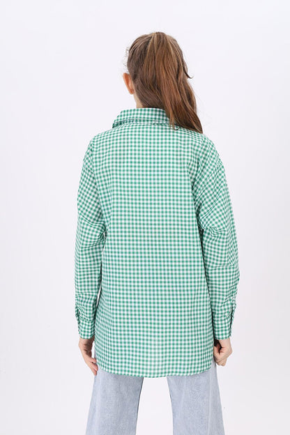 Girl's Pocket Garnished Pitikare Plaid Shirt Lx183-2