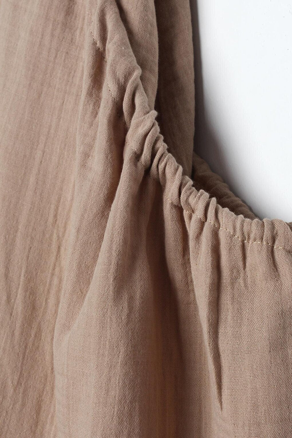 Dark Beige 100% Cotton Flared Skirt with Ruffle Detail on the Sides