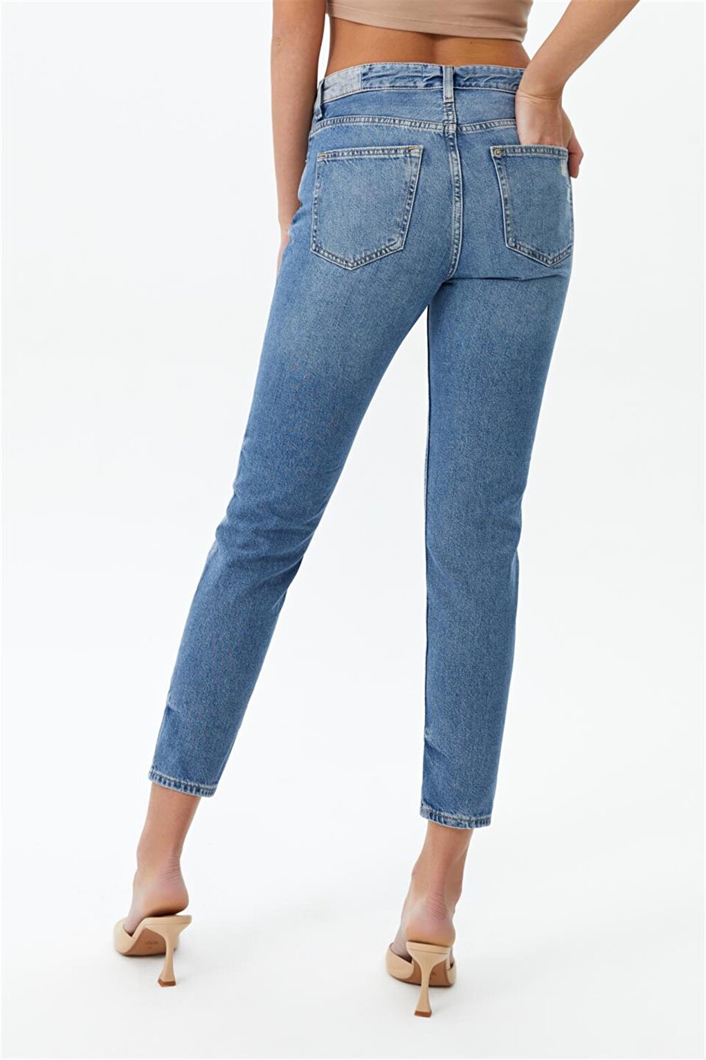 High Waist Ripped Detailed Denim Trousers