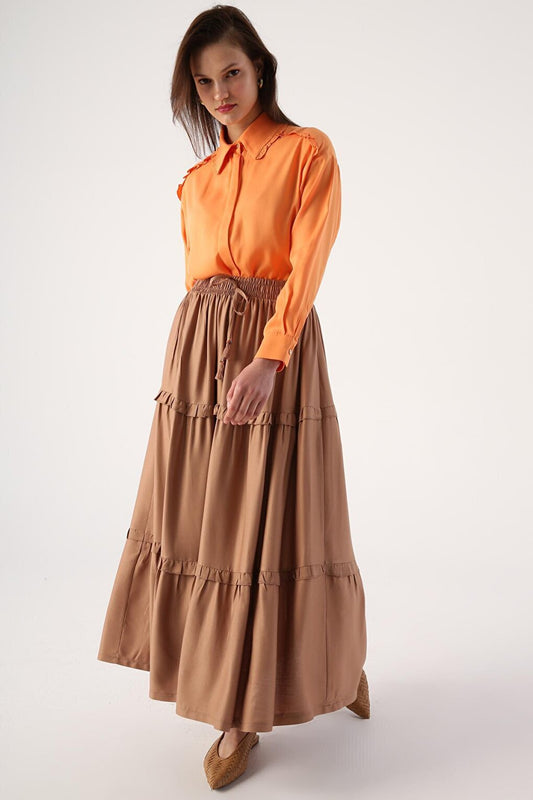 Mink Waist Elastic Ruffled Viscose Skirt