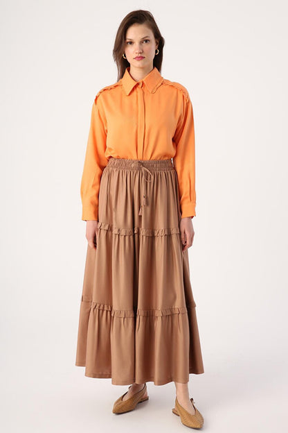 Mink Waist Elastic Ruffled Viscose Skirt