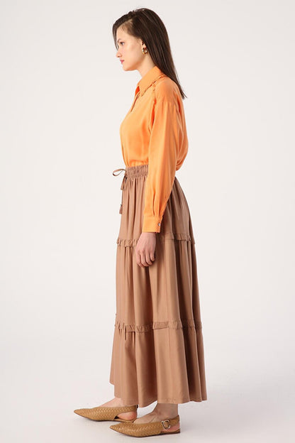 Mink Waist Elastic Ruffled Viscose Skirt