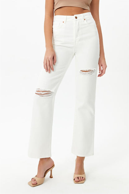 Ecru Ripped Detailed Wide Leg Yüksel Ben Jeans