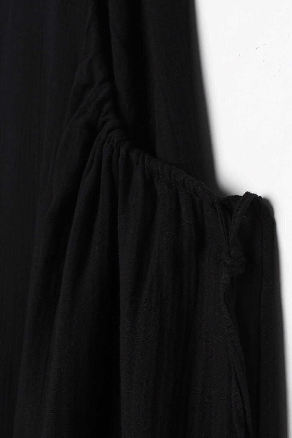 Black 100% Cotton Flared Skirt with Side Ruffle Detail