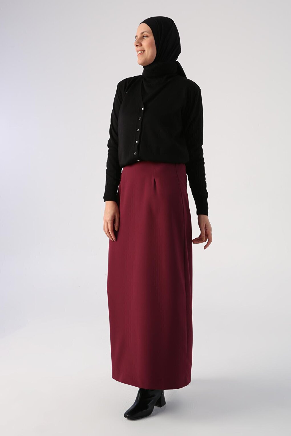 Claret Red Elastic Waist Pencil Skirt