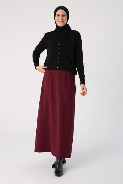 Claret Red Elastic Waist Pencil Skirt