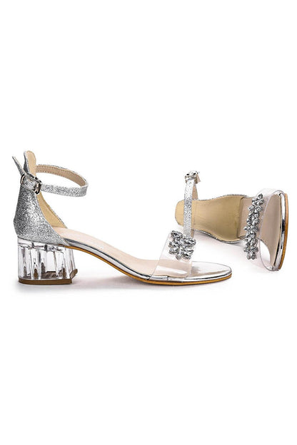 790 Sand Glitter Stone Girl's 3 Cm Transparent Heeled Sandals Shoes