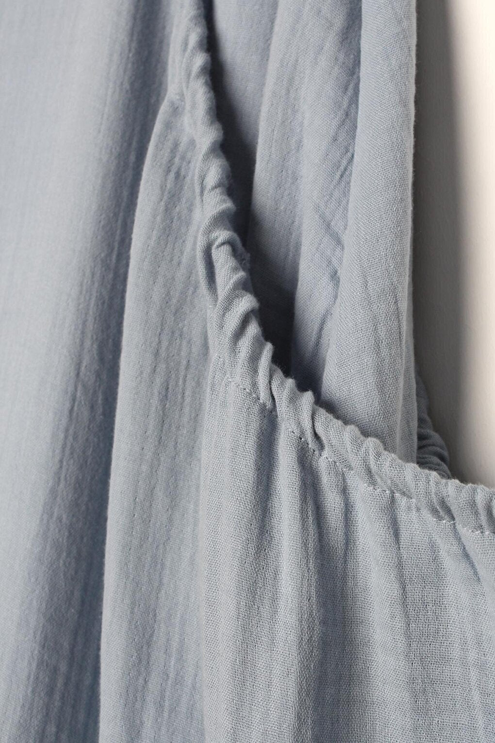 Blue 100% Cotton Flared Skirt with Side Ruffle Detail