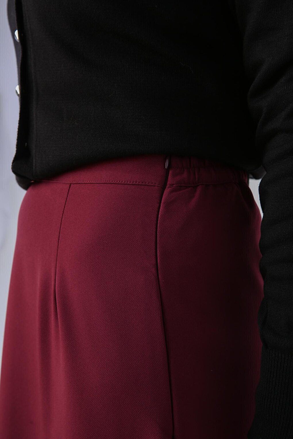 Claret Red Elastic Waist Pencil Skirt