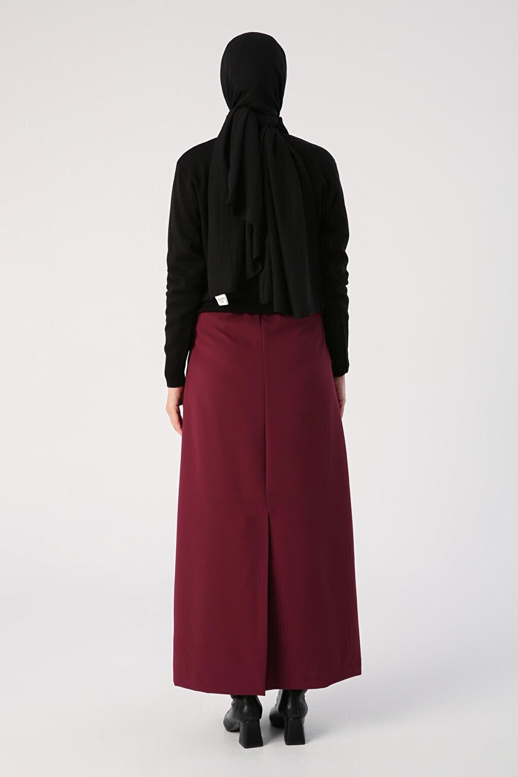 Claret Red Elastic Waist Pencil Skirt