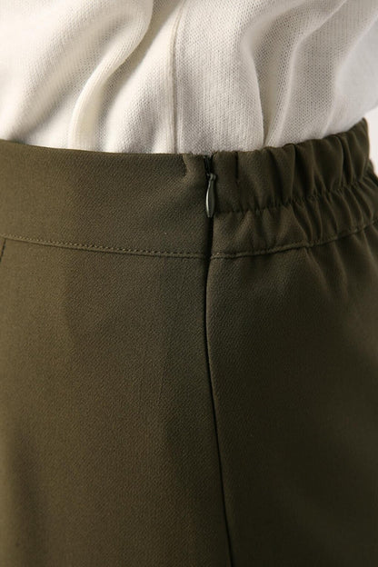 Khaki Elastic Waist Pencil Skirt