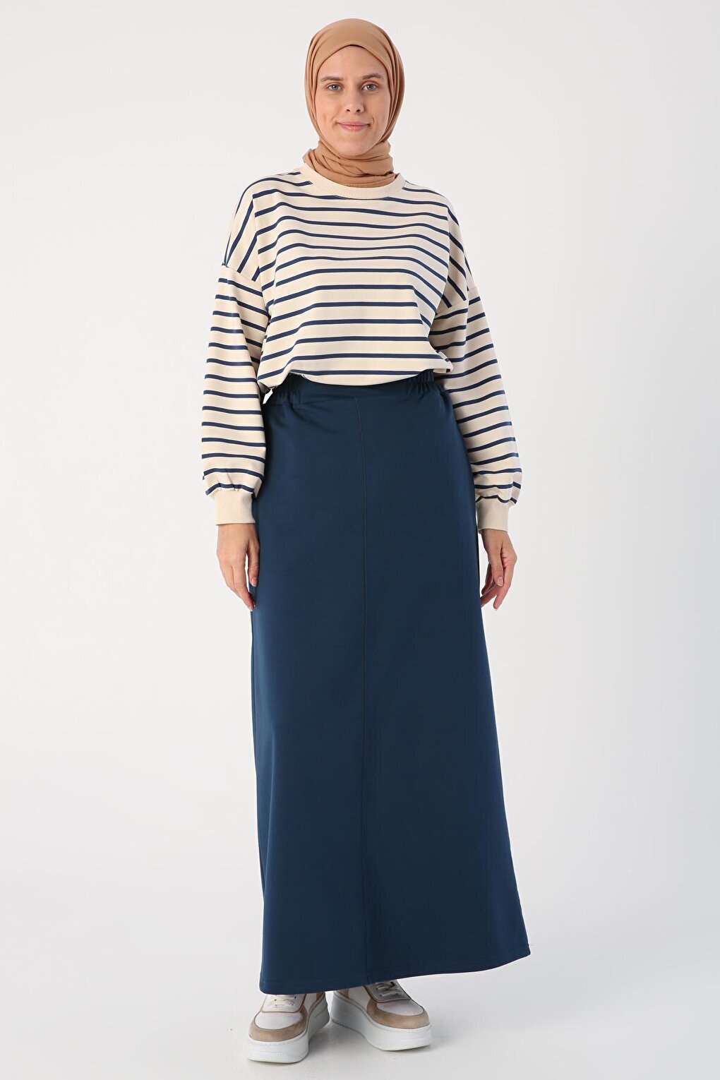 Dark Indigo Elastic Waist Straight Narrow Skirt