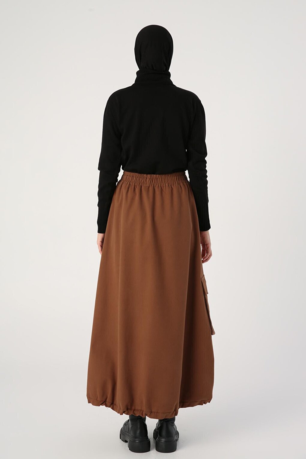 Light Brown Cotton Contrast Woven Garnished Zippered Cargo Skirt