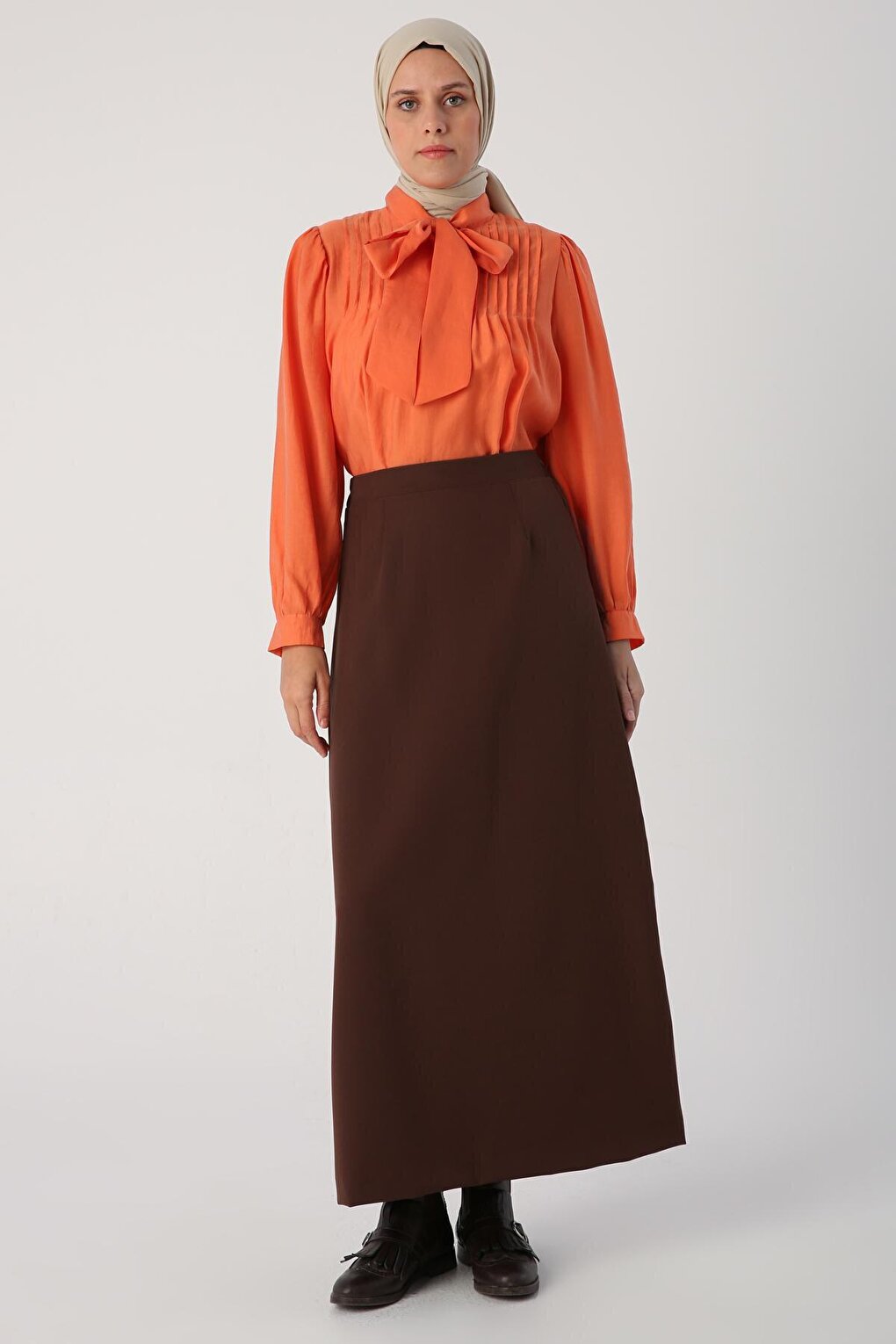 Bitter Brown Elastic Waist Pencil Skirt