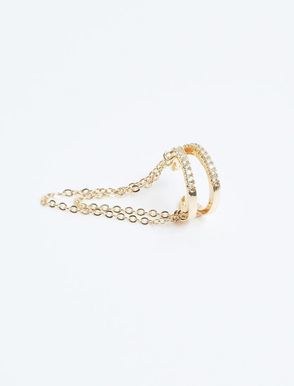 Joint Earring with Gold Stone and Chain Detail