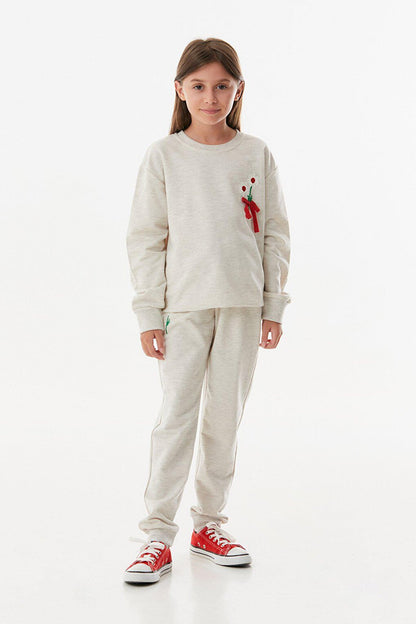 Flower Embroidered Girl's Tracksuit Set