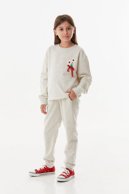 Flower Embroidered Girl's Tracksuit Set