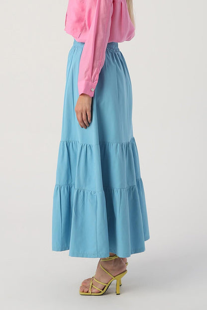 Turquoise Gipe Detailed Long Skirt