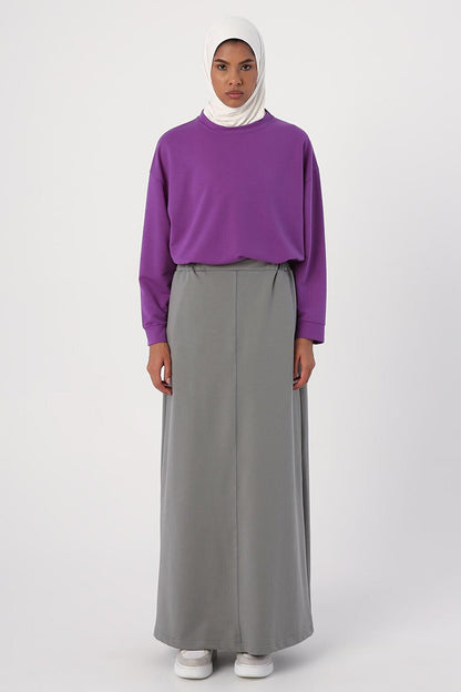 Gray Straight Narrow Skirt with Elastic Waist