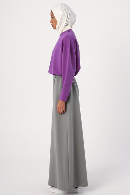 Gray Straight Narrow Skirt with Elastic Waist