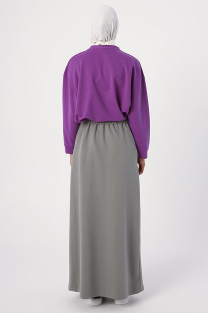 Gray Straight Narrow Skirt with Elastic Waist