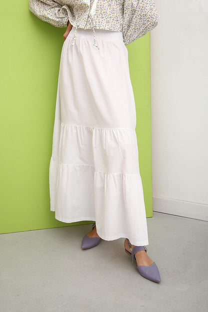 White Gipe Detailed Long Skirt