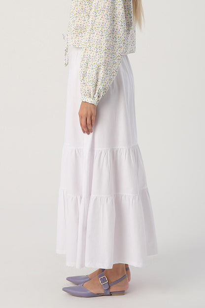 White Gipe Detailed Long Skirt