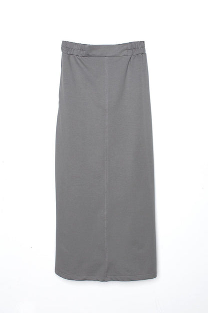 Gray Straight Narrow Skirt with Elastic Waist