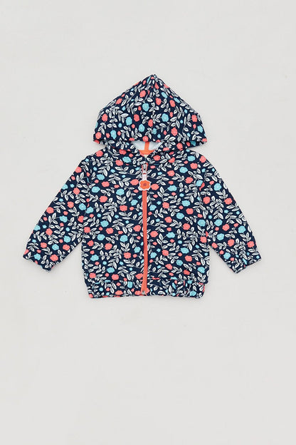 Flower Printed Hooded Girl's Zippered Sweatshirt