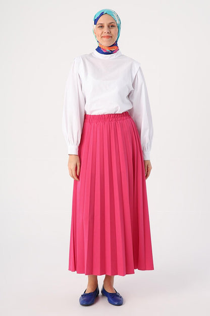 Fuchsia Elastic Waist Knitted Pleat Skirt